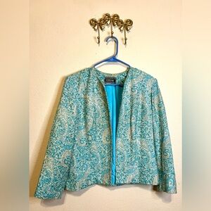 Vintage Nouveaux Aqua & Ivory Danask Open Jacket.